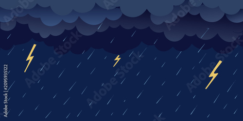 Foto Storm Cloud Landscape With Lightning And Rain Flat Vector Illustration