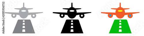Quadro em tela Airplane Flying above Runway icon Set silhouette, clipart, symbol, logo vector illustration