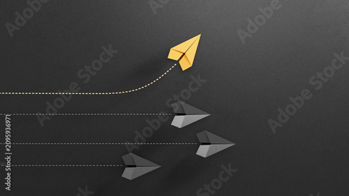 Cuadro en lienzo One yellow Plane Breaks Away From Uniform black Paper Planes