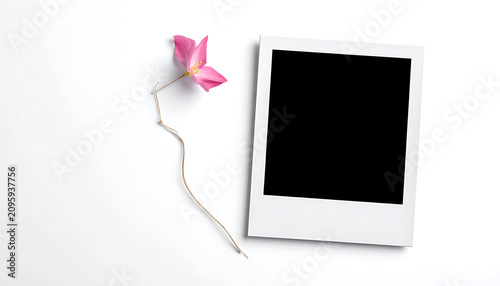 Pink Origami Butterfly On White Minimalist Flatlay With Empty Frame