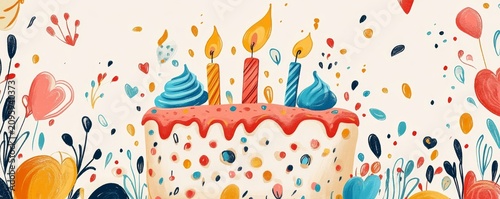 happy birthday card with colorful doodles, Generative AI