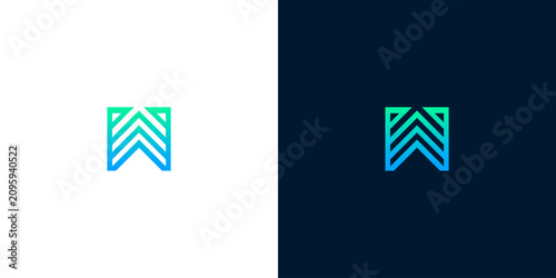 Foto Geometric 'W' Logo Design with Gradient Effect on White and Dark Blue Background