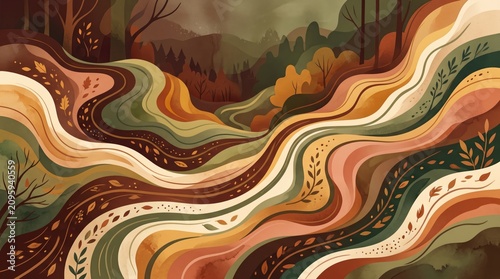 Thanksgiving (Canada) abstract background 2026 Winding dirt road through a lush autumn forest landscape