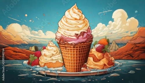 Delicious Swirl Ice Cream Cones in a Scenic Outdoor Setting.