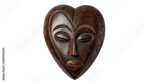 Bild auf Leinwand Ancient wooden carved ritual mask sculpture dramatic face isolated on a transpar
