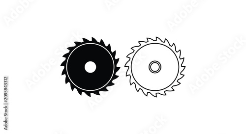 Cuadro en lienzo Circular saw blades black and white line illustration on a white background