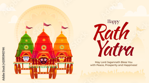 Bild auf Leinwand Happy Rath Yatra Jagannath Rathyatra festival celebration illustration vector, L