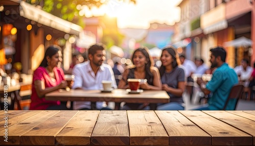 Group of Friends Enjoying Coffee at an Outdoor Cafe on a Sunny Day.