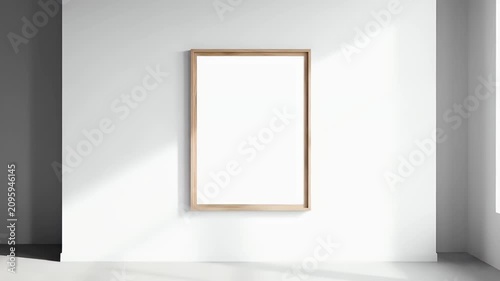 Empty white wall with wooden frame.