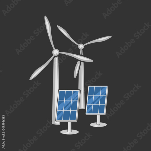 Wind Turbines Solar Panels Renewable Energy Illustration