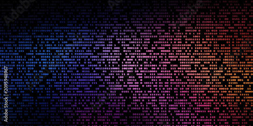 Bild auf Leinwand Abstract binary code stream background with colorful digital data matrix display glow