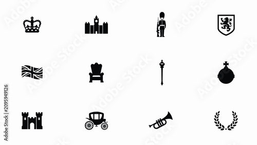Schilderij op canvas Classic black and white icon set with organized grid easy reference use graphic
