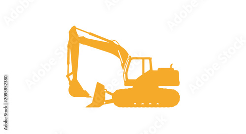 Orange silhouette icon of a tracked excavator construction vehicle.