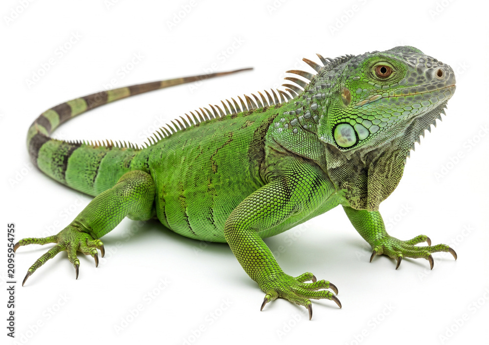 Fotografie green iguana on white background