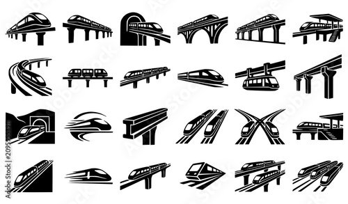 Tableau sur toile Future Maglev Train Vector Bundle with Elevated Monorail Tunnel and Modern Railw