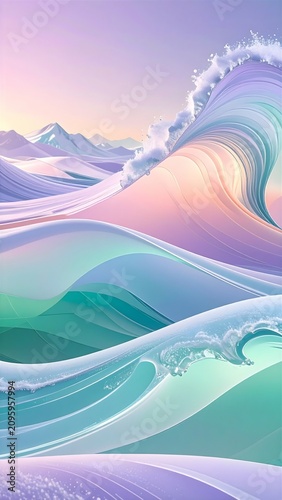 Soft watercolor ocean wave in pastel blue and pink with texture painting background abstract background illustration minimalis