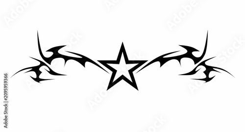 Symmetrical neo tribal tattoo design featuring central star element, Y2K aesthetic vector illustration