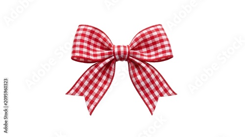 Red and white gingham ribbon bow for gift wrapping and decoration