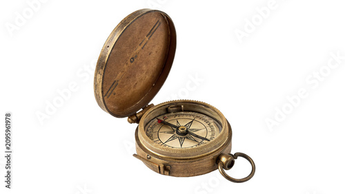 Bild auf Leinwand Vintage golden pocket watch with compass function classic antique mechanical iso