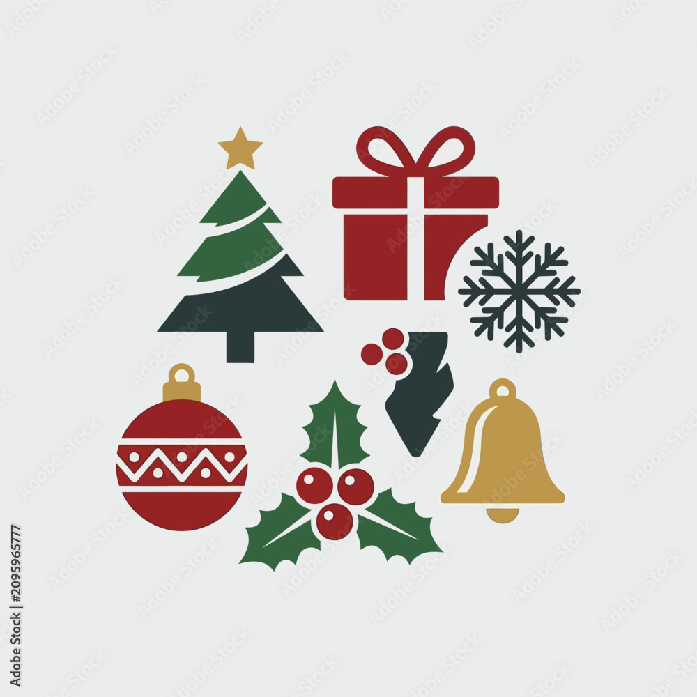 Naklejka premium Minimalist Christmas icon set featuring festive holiday symbols on a light background