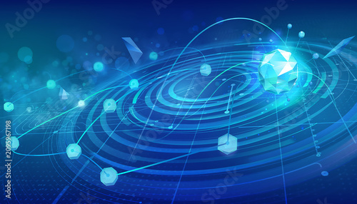 Abstract blue digital network connections with glowing nodes and data flow lines