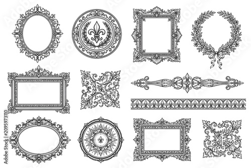 Victorian ornamental frames and borders collection. Elegant vintage decorative elements for design projects and invitations.