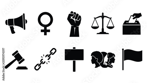 Black silhouette collection of protest and civil rights icons.
