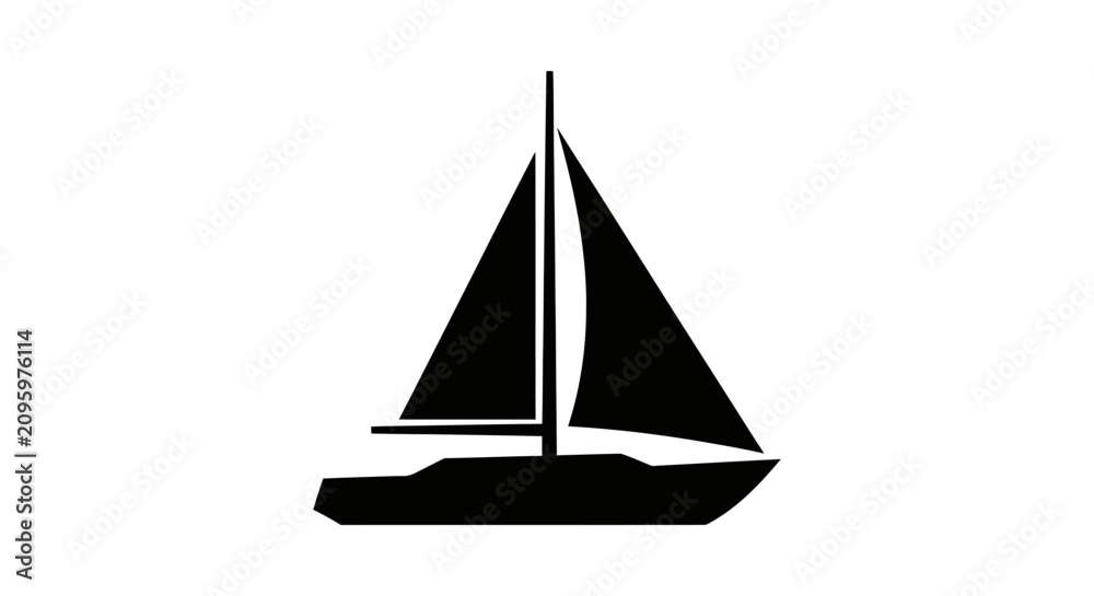 Fototapeta premium Minimalist black silhouette icon of a sailboat.