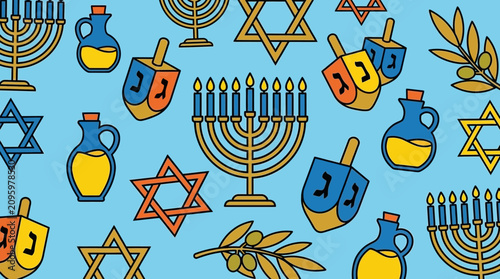 Foto Colorful pattern featuring traditional symbols for the Jewish holiday of Hanukka