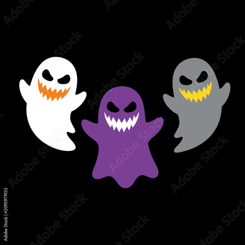 Three colorful cartoon ghosts with scary smiles for Halloween