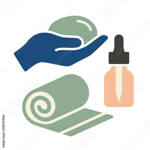 Vector illustration of spa elements including soap, essential oil and a towel