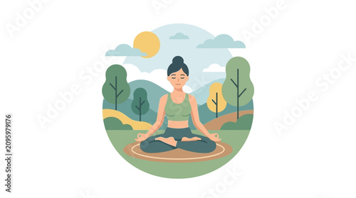 Woman meditating in lotus pose in a peaceful outdoor nature setting