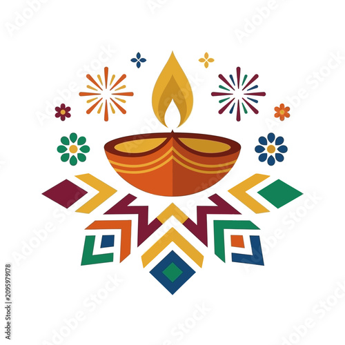 Vibrant traditional oil lamp with festive floral and geometric patterns