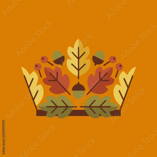 Vibrant autumn crown illustration featuring colorful leaves, acorns and berries