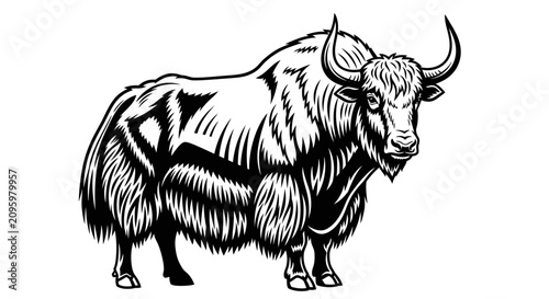 Standing yak musk ox woodcut animal illustration