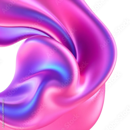 Abstract 3D flowing liquid shapes with vibrant holographic gradients isolated on white background