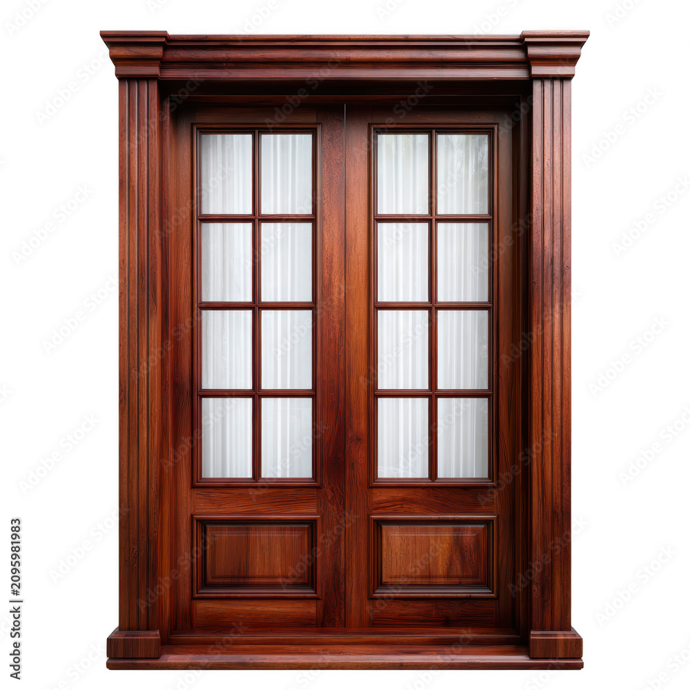 Obraz premium Dark brown wooden French doors, isolated on transparent background