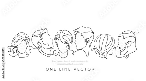 Collection of minimalist one-line art drawings depicting various human faces, showcasing abstract beauty and connection. Hand drawn. Editable stroke 
