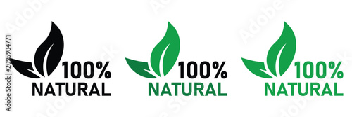 фотографія Set of 100 percent natural organic eco friendly leaf icons