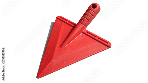 Foto Red plastic dustpan manual sweeping cleaning household sanitary tool asset isola