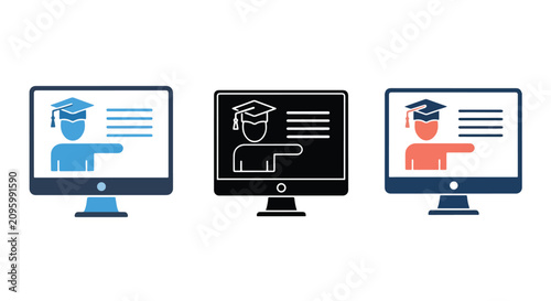 Professor teaching online vector icons: Glyph solid icon - Editable modern style icon - Clipart, sticker - icon set - Clipart