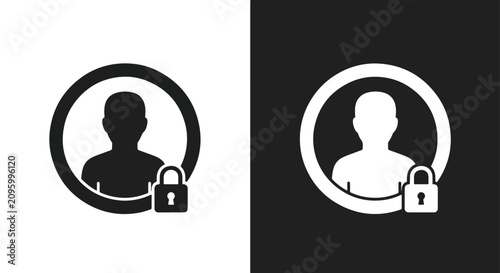 User account profile with padlock icon: Clipart, sticker - icon set - Line and glyph solid icon and logo template 