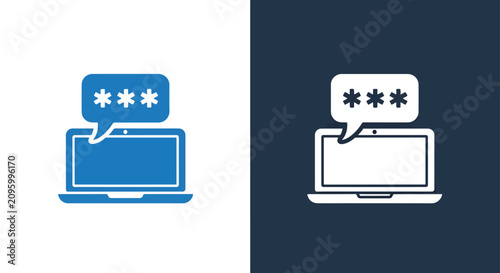 Laptop with password speech bubble icon: Glyph and solid icon set - Icon vector - Editable line icons. Vector illustration