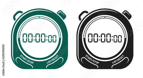 Photos Two stopwatch icons with green and black casing showing zero time during isolate