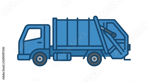 Blue waste management garbage truck icon