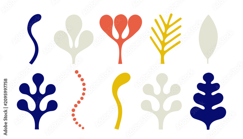 Obraz premium Abstract Organic Botanical Shapes Set in Minimalist Modern Style