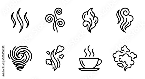 Cuadro en lienzo Steam and Smoke Icons, Vapor Swirls, Aroma Wisps, Hot Beverage Cloud, Air Curren