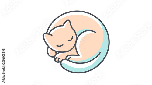 Foto Cute sleeping cat curled up in a circle.
