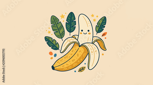 Quadro su tela Smiling Cartoon Banana Fruit Illustration.