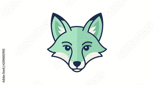 Tableau sur toile Cute cartoon fox head illustration with green color.